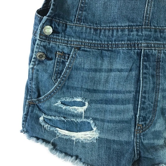 American Eagle Distressed Denim Overalls Shorts Shortalls XS EUC - Picture 5 of 11